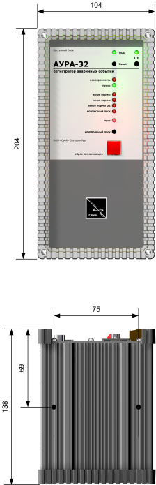 Габаритные и установочные размеры системного блока АУРА-32