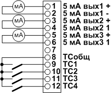 Схема подключения бокового разъема СПЦ-ХХХ/Х-Х-Т3